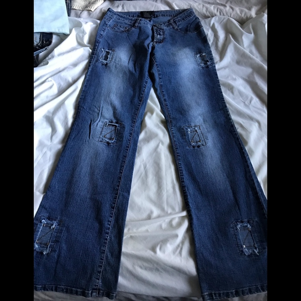 S’EBO PARIS STRETCH JEANS FLARE, 9/10  women’s long leg Flare style blue jeans!